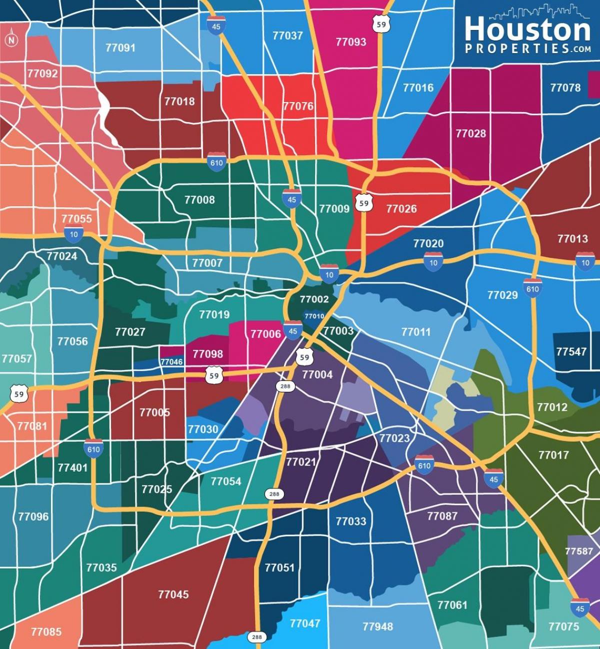 מפה של יוסטון הפרברים.