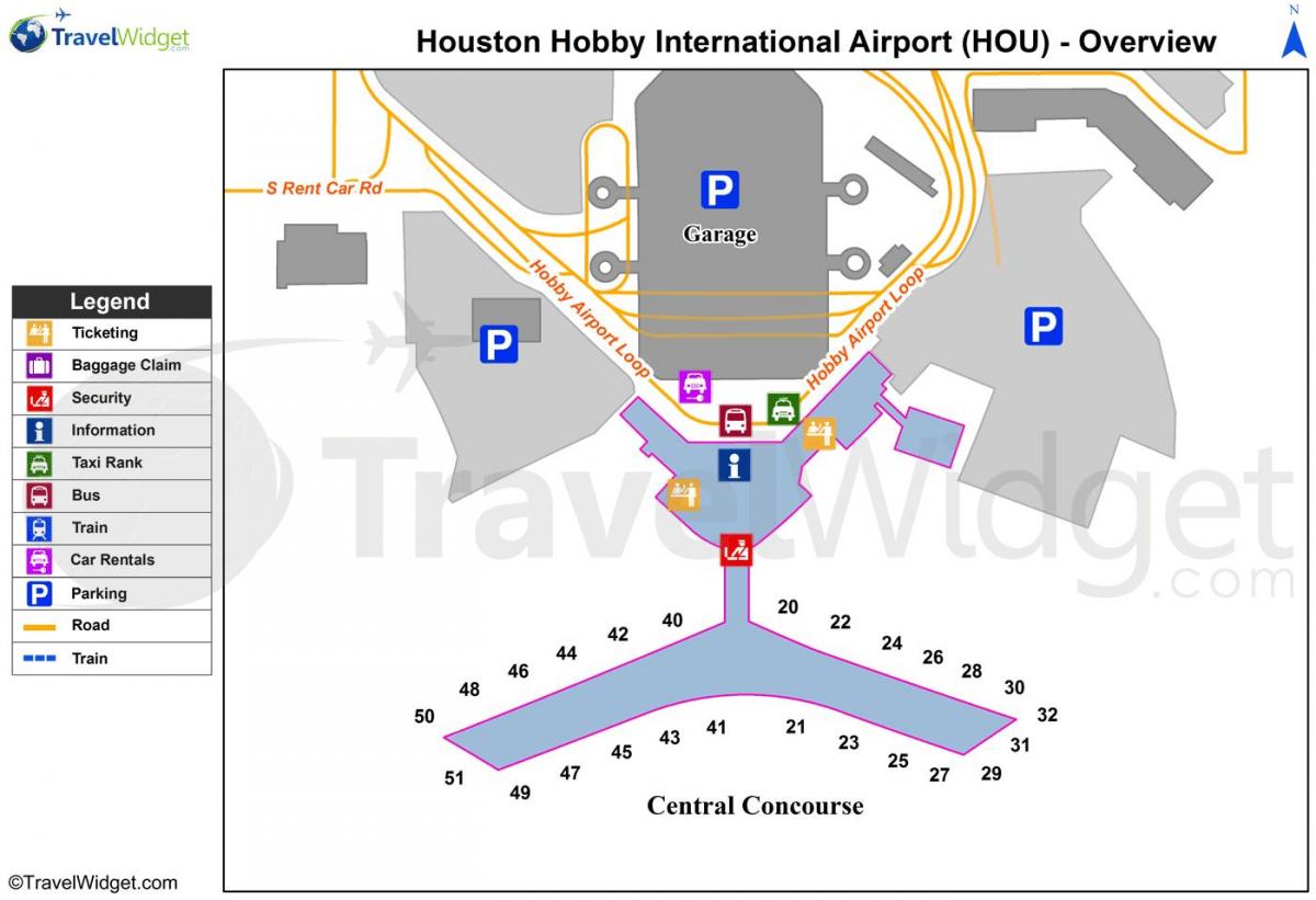 מפה של נמל התעופה יוסטון
